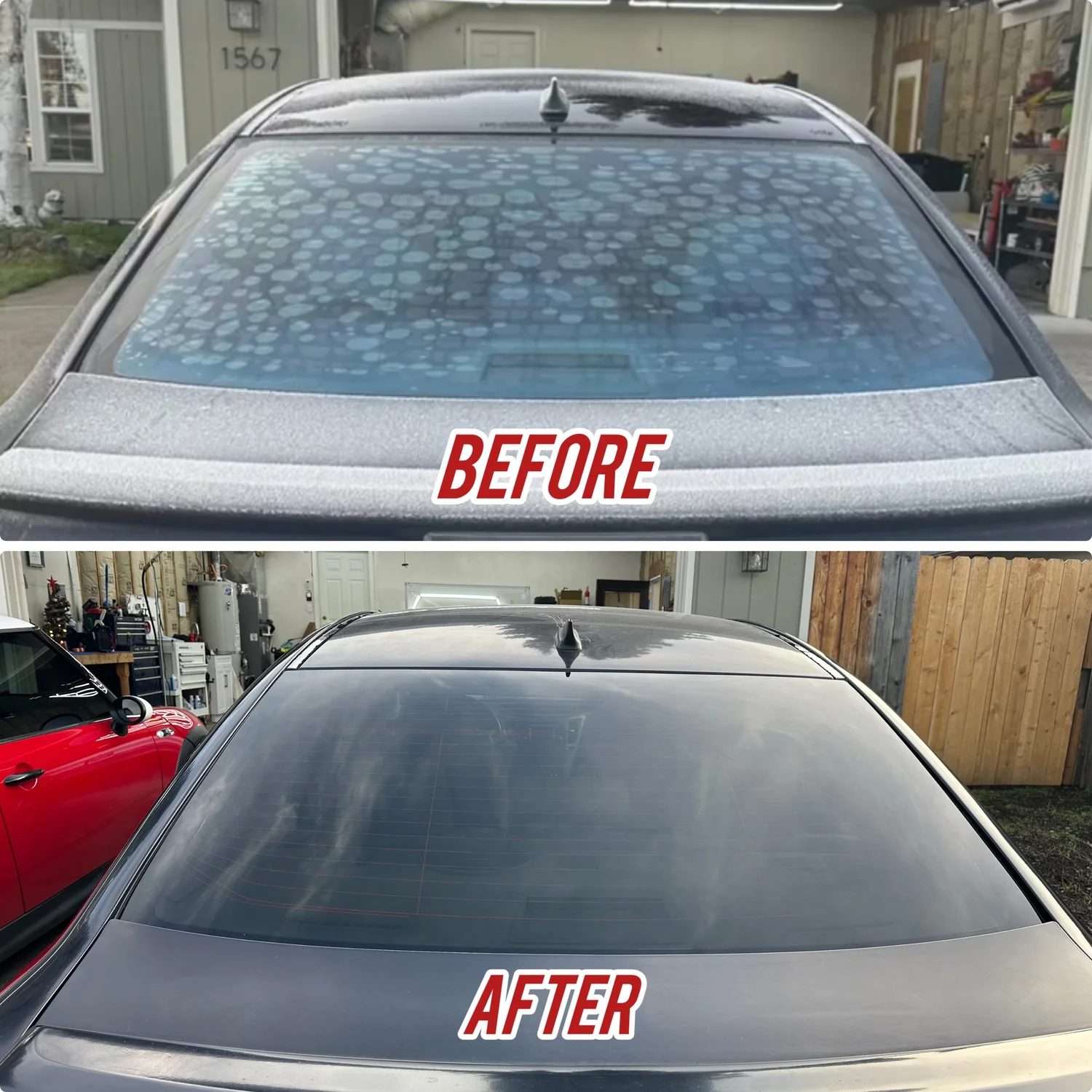 Before and after of tint removed and replaced